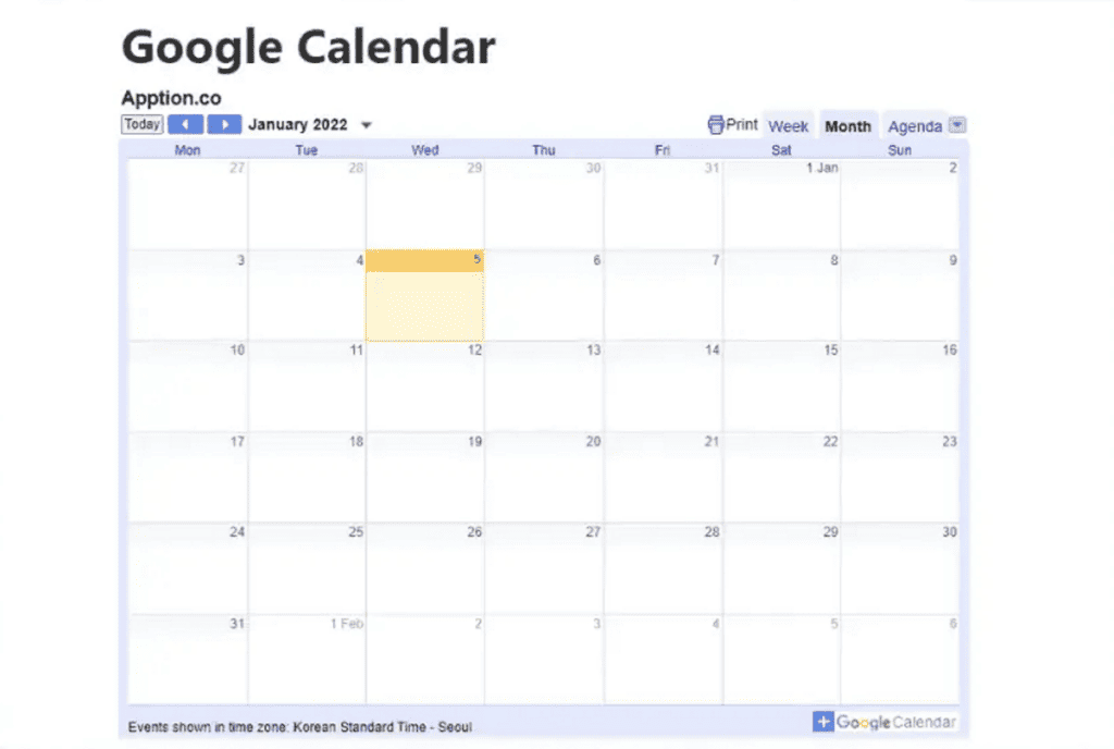 apption google calendar widget