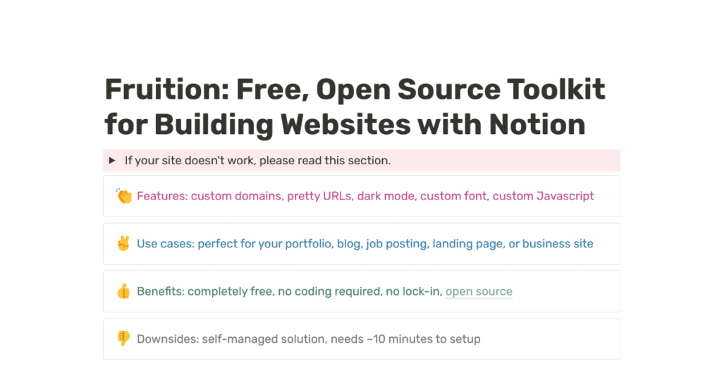fruition toolkit for building websites with notion