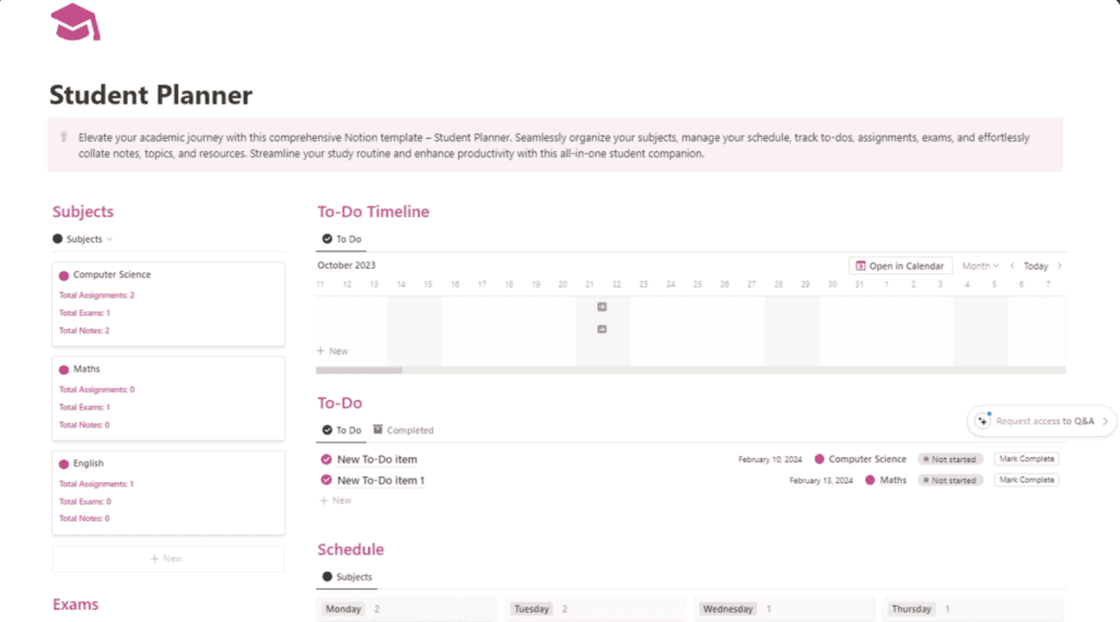 pink student planner template