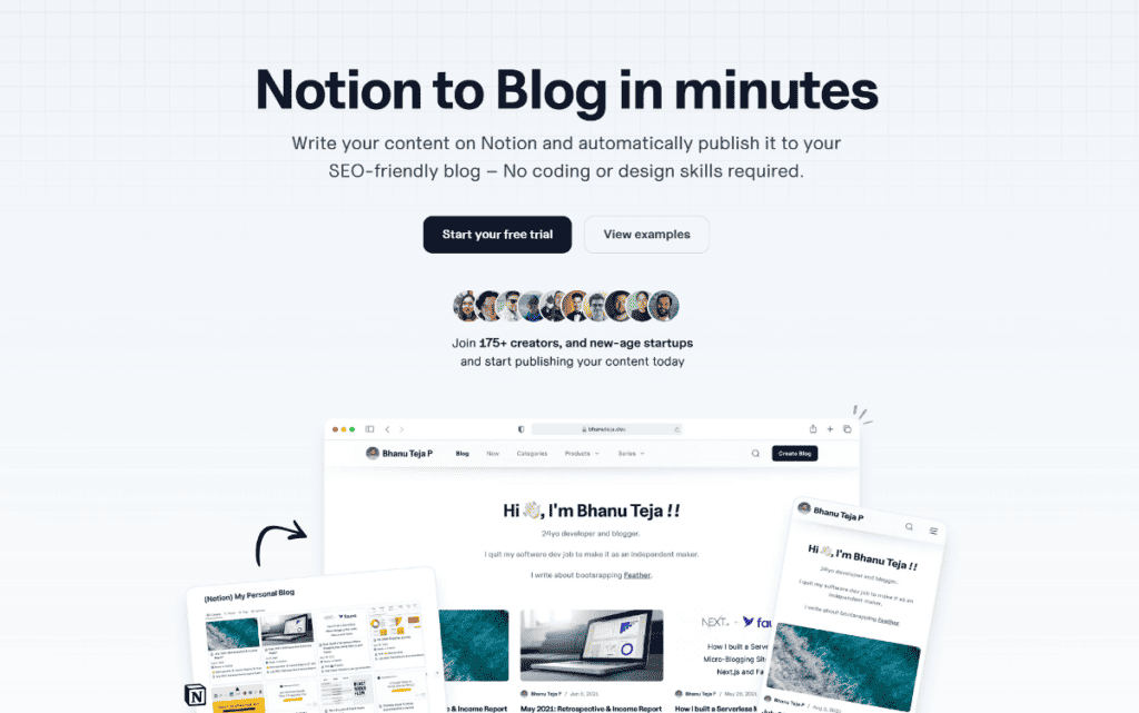 feather notion blog tool homepage