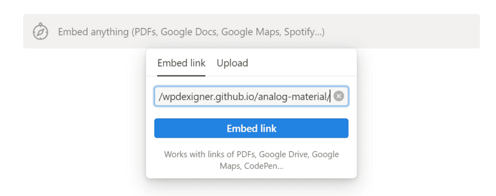 link added to embed widget